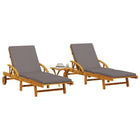 Chaises Longues Lot De 2 Avec Table Bois Massif D'acacia Gris foncé 2x sunlounger + table 1