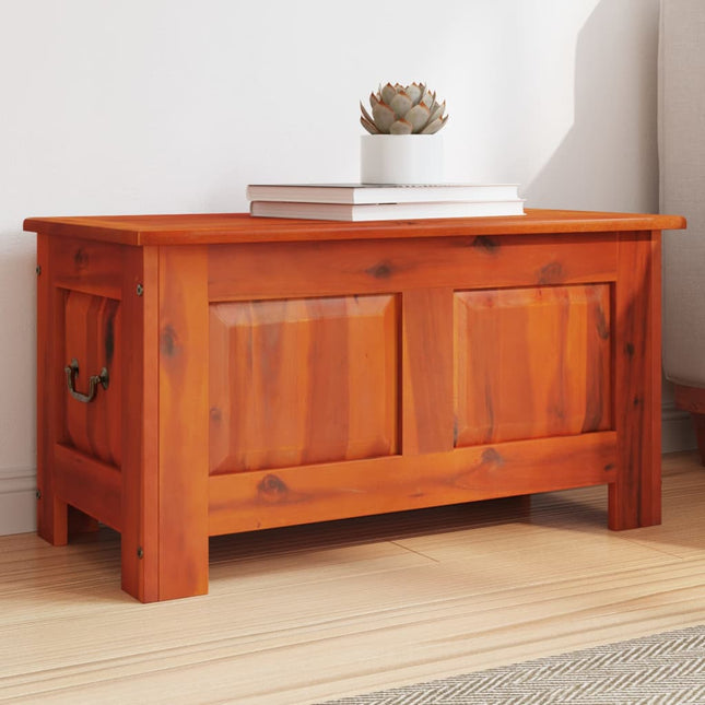 Coffre de rangement avec couvercle marron bois massif d'acacia