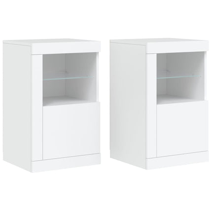 Armoires latérales éclairage LED 2 pcs blanc bois d'ingénierie