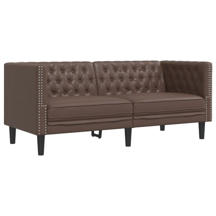 Ensemble de canapé Chesterfield 3 pcs marron similicuir