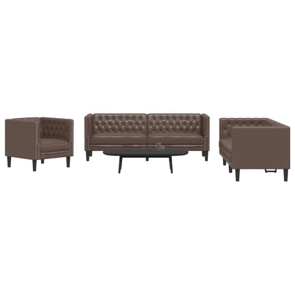 Ensemble de canapé Chesterfield 3 pcs marron similicuir