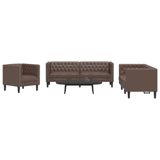 Ensemble de canapé Chesterfield 3 pcs marron similicuir