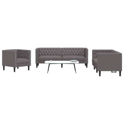 Ensemble de canapé Chesterfield 3 pcs gris similicuir