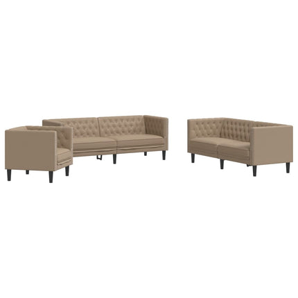 Ensemble de canapé Chesterfield 3 pcs cappuccino similicuir