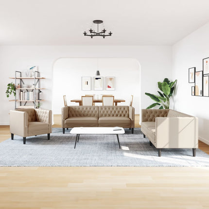Ensemble de canapé Chesterfield 3 pcs cappuccino similicuir