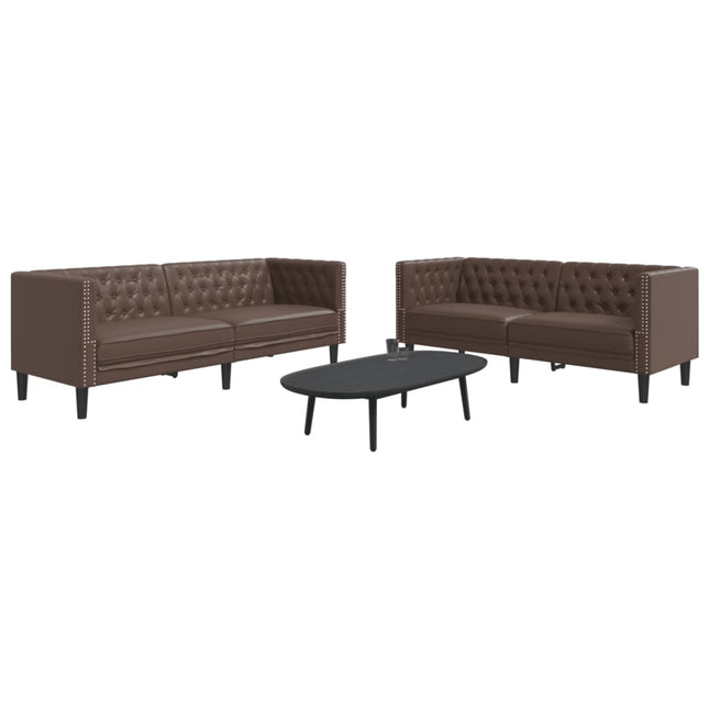 Ensemble de canapé Chesterfield 2 pcs marron similicuir