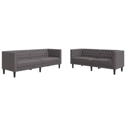 Ensemble de canapé Chesterfield 2 pcs gris similicuir