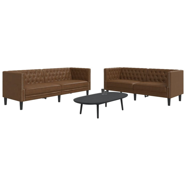 Ensemble de canapé Chesterfield 2 pcs marron similicuir daim