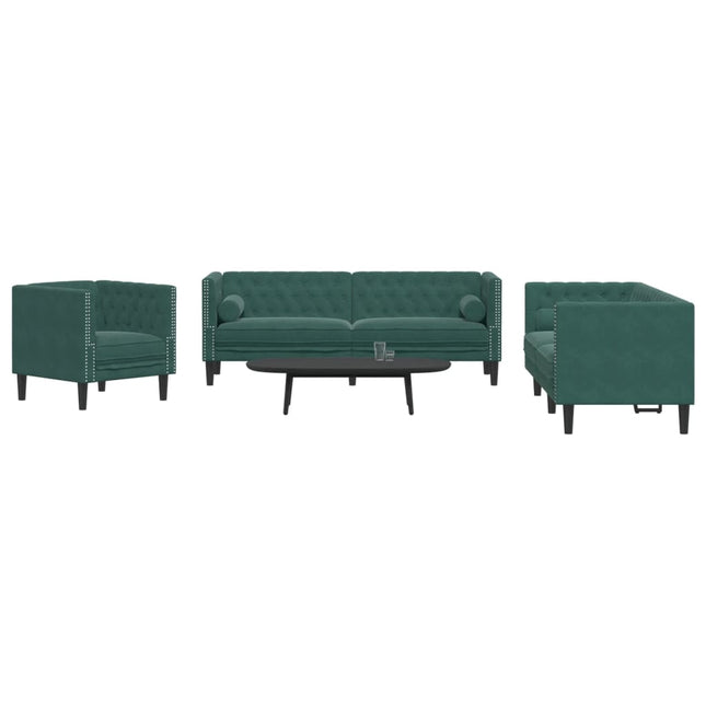 Ensemble de canapé Chesterfield et traversins 3 pcs vert foncé