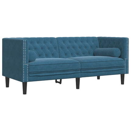 Ensemble de canapé Chesterfield et traversins 3pcs bleu velours