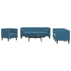 Ensemble de canapé Chesterfield et traversins 3pcs bleu velours