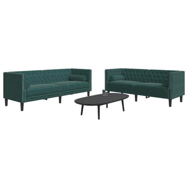 Ensemble de canapé Chesterfield et traversins 2 pcs vert foncé