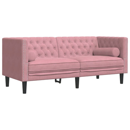 Ensemble de canapé Chesterfield et traversins 2pcs rose velours