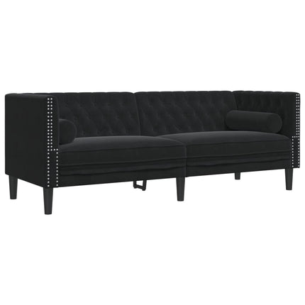 Ensemble de canapé Chesterfield et traversins 2pcs noir velours