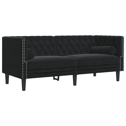 Ensemble de canapé Chesterfield et traversins 2pcs noir velours