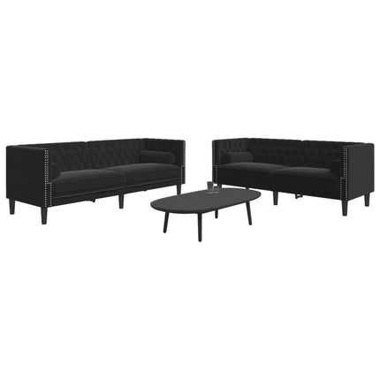 Ensemble de canapé Chesterfield et traversins 2pcs noir velours