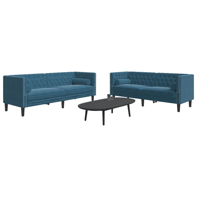 Ensemble de canapé Chesterfield et traversins 2pcs bleu velours