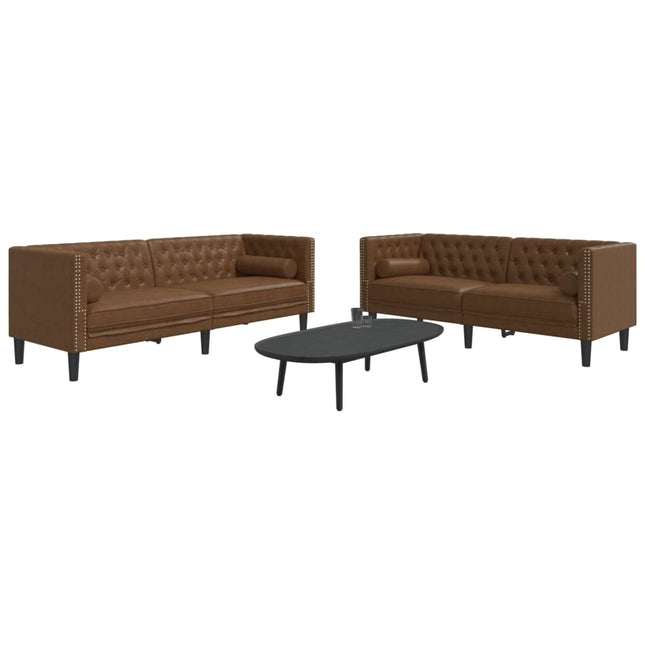 Ensemble de canapé Chesterfield et traversins 2 pcs marron