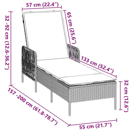 Chaise longue avec coussin Noir 157 x 55 x 92cm polyrotin