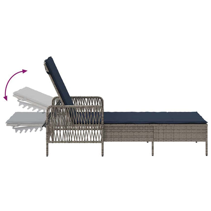 Chaise longue avec coussin 2 pcs Gris 35 x 35 x 32cm polyrotin