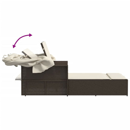 Chaise longue double avec auvent et coussins marron poly rotin