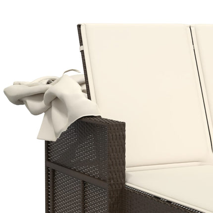 Chaise longue double avec auvent et coussins marron poly rotin