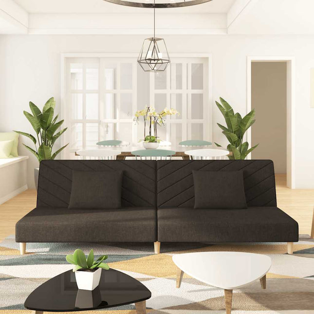 Canapé-lit à 2 places avec deux oreillers marron tissu