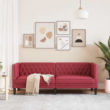 Canapé à 3 places Chesterfield rouge bordeaux similicuir