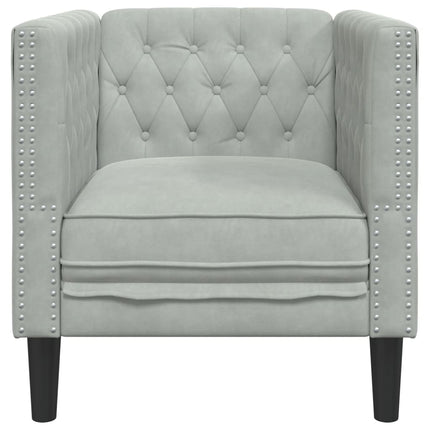 Fauteuil Chesterfield gris clair velours