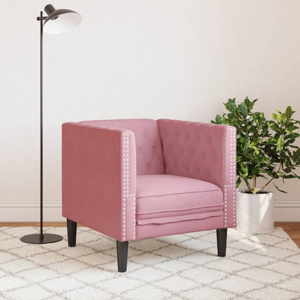 Fauteuil Chesterfield rose velours
