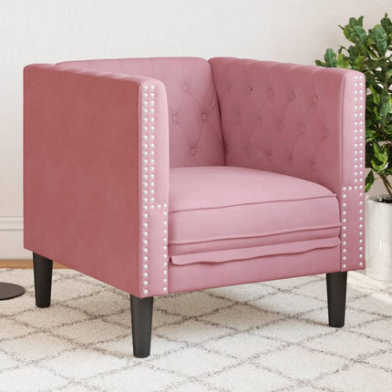 Fauteuil Chesterfield rose velours