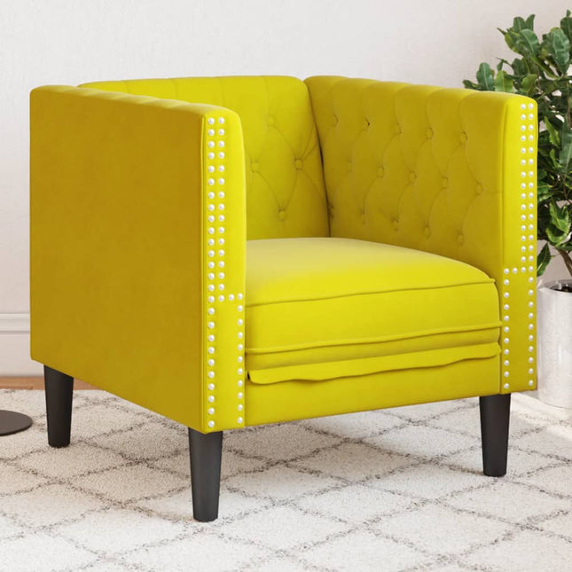 Fauteuil Chesterfield jaune velours
