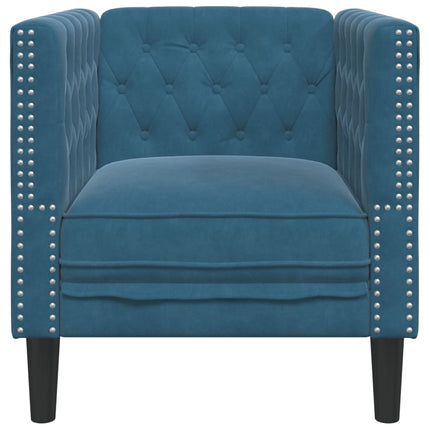 Fauteuil Chesterfield bleu velours