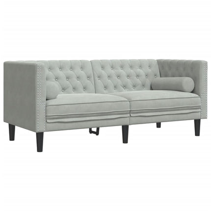 Canapé Chesterfield avec traversins 2 places gris clair velours