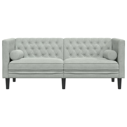 Canapé Chesterfield avec traversins 2 places gris clair velours