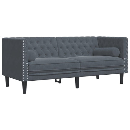 Canapé Chesterfield avec traversins 2 places gris foncé velours