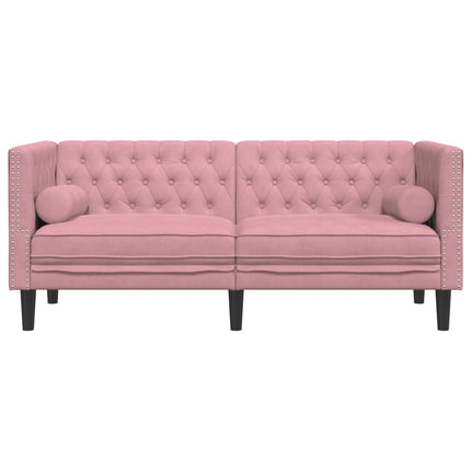 Canapé Chesterfield avec traversins 2 places rose velours