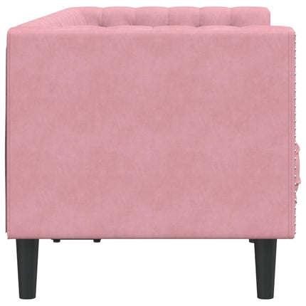 Canapé Chesterfield avec traversins 2 places rose velours