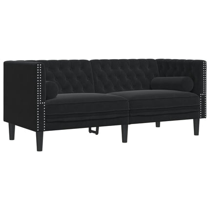 Canapé Chesterfield avec traversins 2 places noir velours