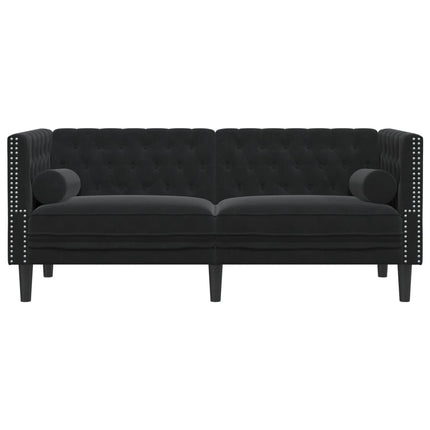 Canapé Chesterfield avec traversins 2 places noir velours
