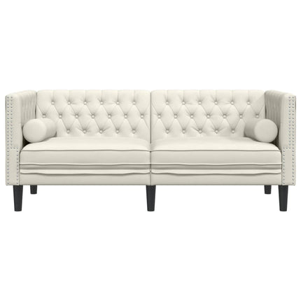 Canapé Chesterfield avec traversins 2 places crème velours