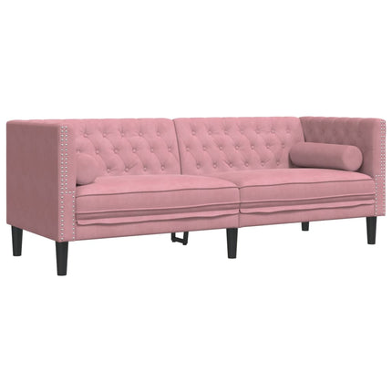 Canapé Chesterfield avec traversins 3 places rose velours