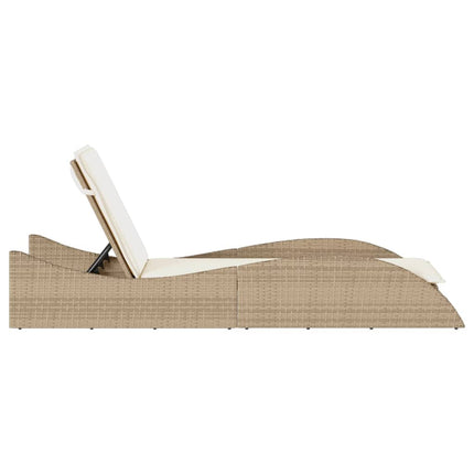 Chaise longue avec coussin beige 60x205x73 cm résine tressée