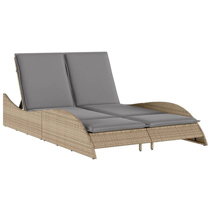 Chaise longue avec coussins beige 114x205x73 cm résine tressée