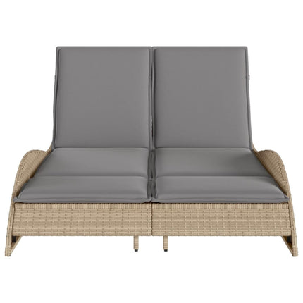 Chaise longue avec coussins beige 114x205x73 cm résine tressée