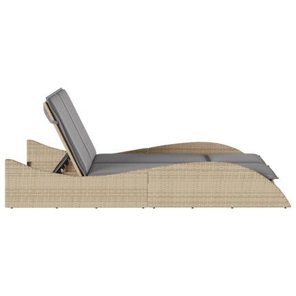 Chaise longue avec coussins beige 114x205x73 cm résine tressée