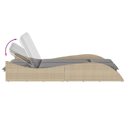 Chaise longue avec coussins beige 114x205x73 cm résine tressée