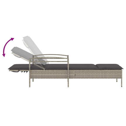 Chaise longue et coussin gris clair 63x200x81 cm résine tressée