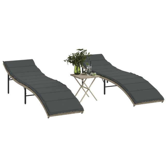 Chaises longues lot de 2 avec table gris clair résine tressée