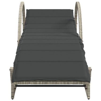 Chaise longue et coussin gris clair 60x199x42 cm résine tressée